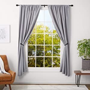 Pair (x2) of 36-72" Amazon Basics 1-Inch Wall Curtain Rod +Caps Finials Black